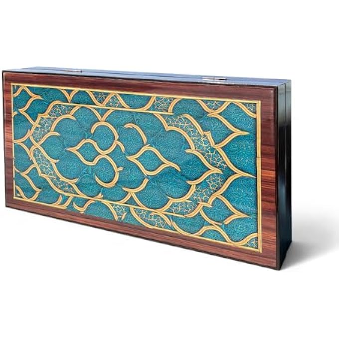 rayihni BACKGAMMON SET WITH CHECKERS & DICE  SCRATCH-RESISTANT MDF GLOSSY FINISH BOARD WITH MAGNETIC LOCK  FOLDABLE CLASSIC TAVLA BOARD GAME - Image 1